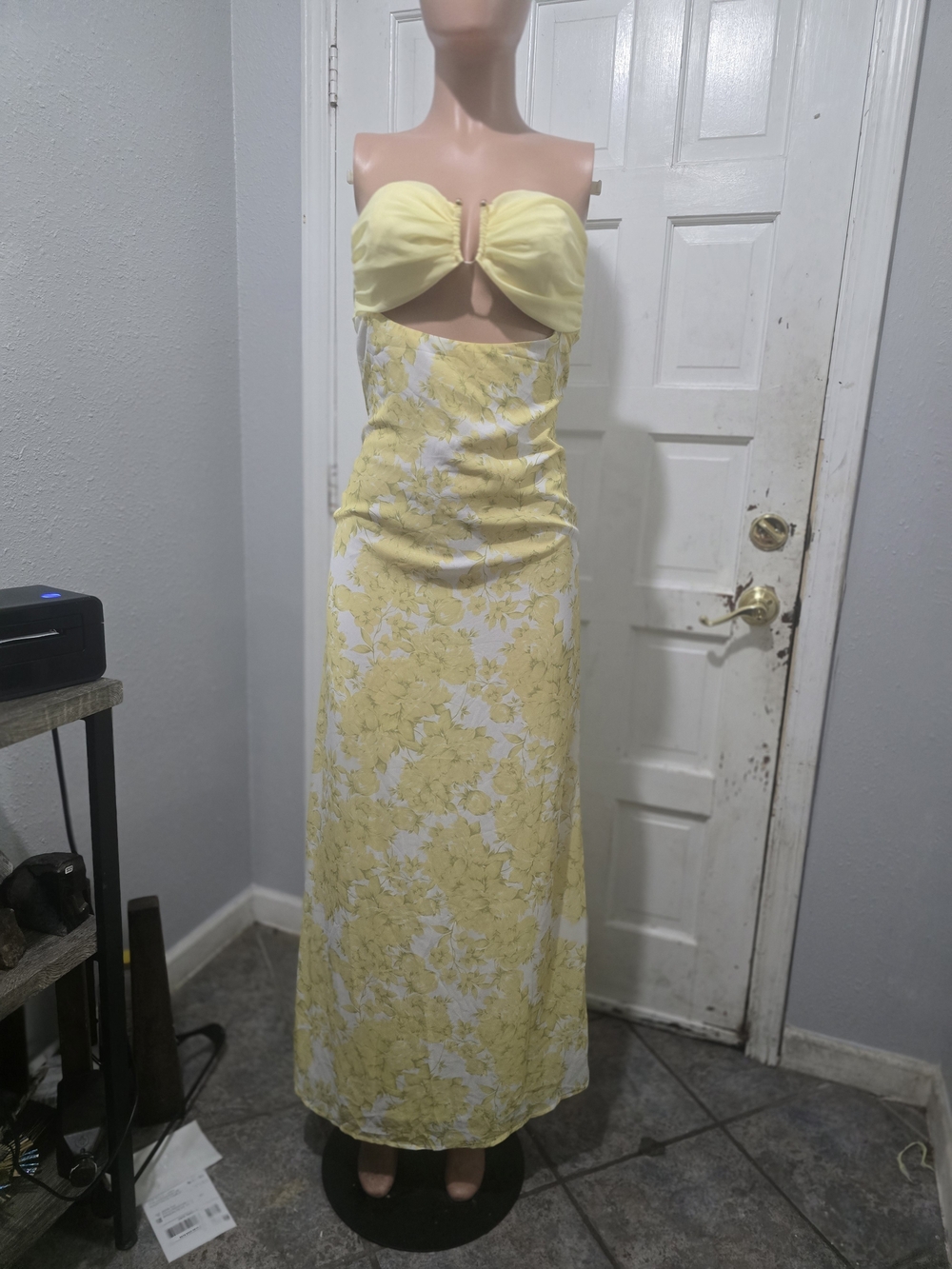 Peppermayo Pale Yellow Floral Strapless Cutout Maxi Dress - Picture 10 of 11